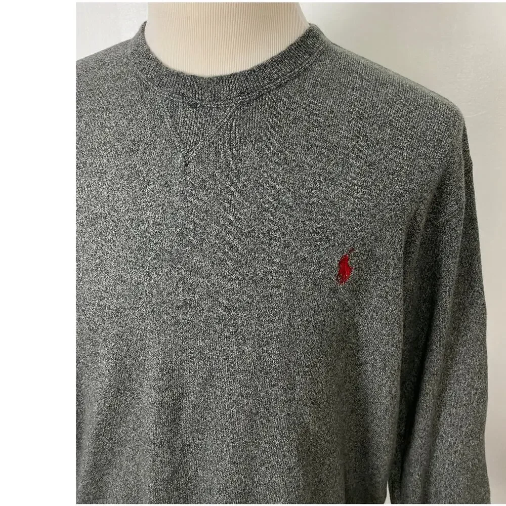 Men Polo Ralph Lauren cotton heather grey crewneck pullover sweater, XL